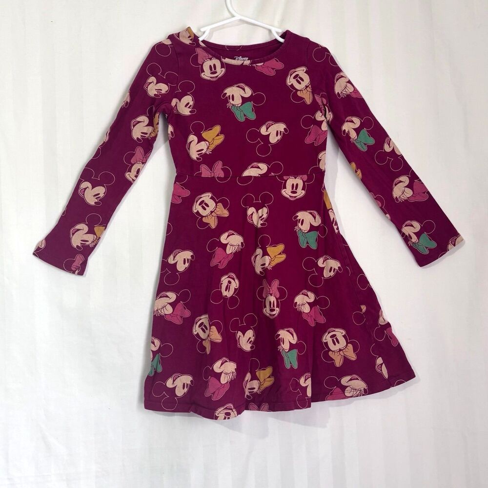 Jumping Beans Girls Maroon Minnie Mouse All Over Print Long Sleeve Dress Size 6